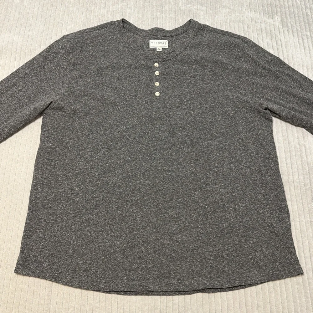 Tecovas Henley Shirt Mens Medium M Charcoal Gray Long Sleeve Heather Western